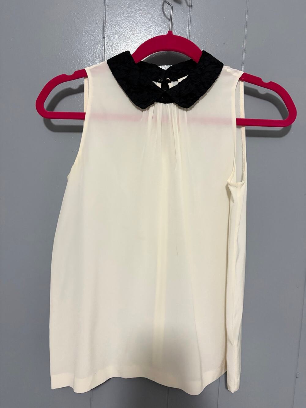 Kate Spade Ivory Black Lace Collar Silk Sleeveless Preppy Twee Office Top 0